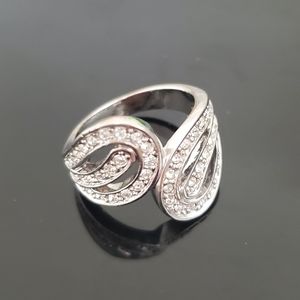 Silver Rhinestone Swirl Ring